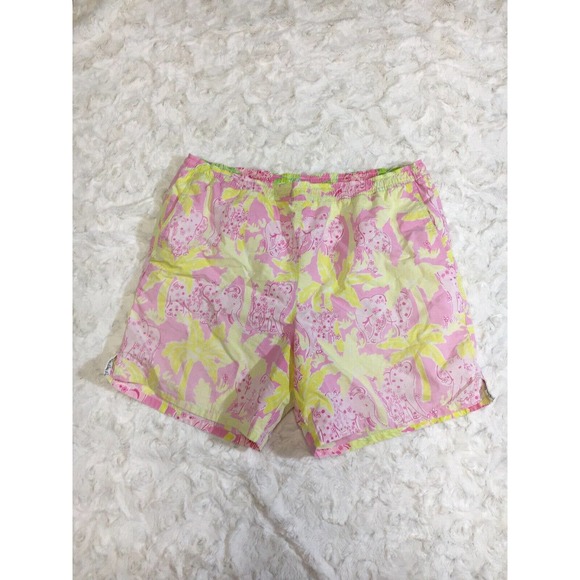 Lilly Pulitzer Other - Lilly Pulitzer Swim Trunks Shorts Elephant Print Mesh Lined Green Pink Medium